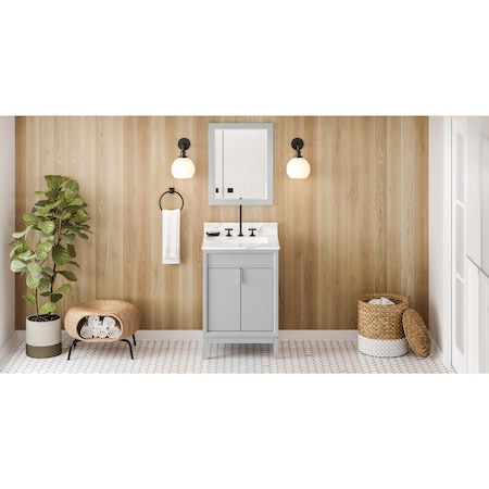 Jeffrey Alexander 24In. Grey Theodora Vanity, Calacatta Vienna Quartz Vanity Top, Undermount Rectangle Bowl VKITTHE24GRCQR